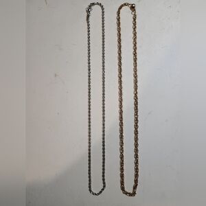 Gold and Silver Toned Stainless Steel Necklace Set with Rope and Link Chains
